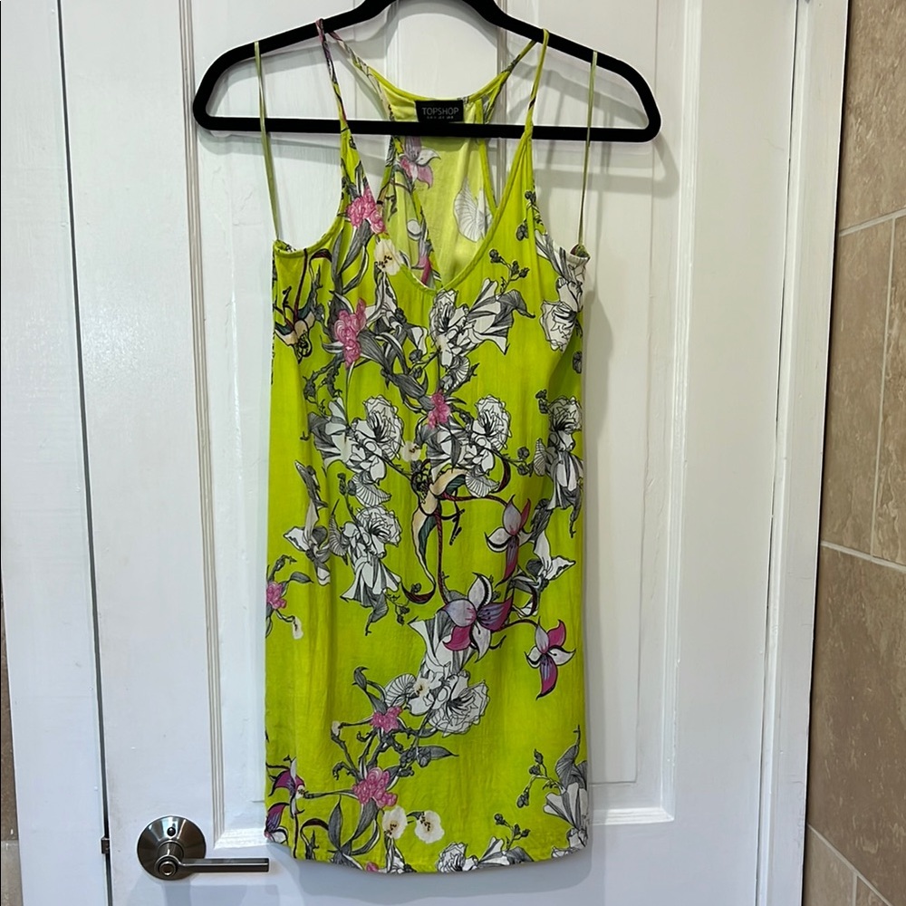 Topshop Lime Floral Strappy Dress